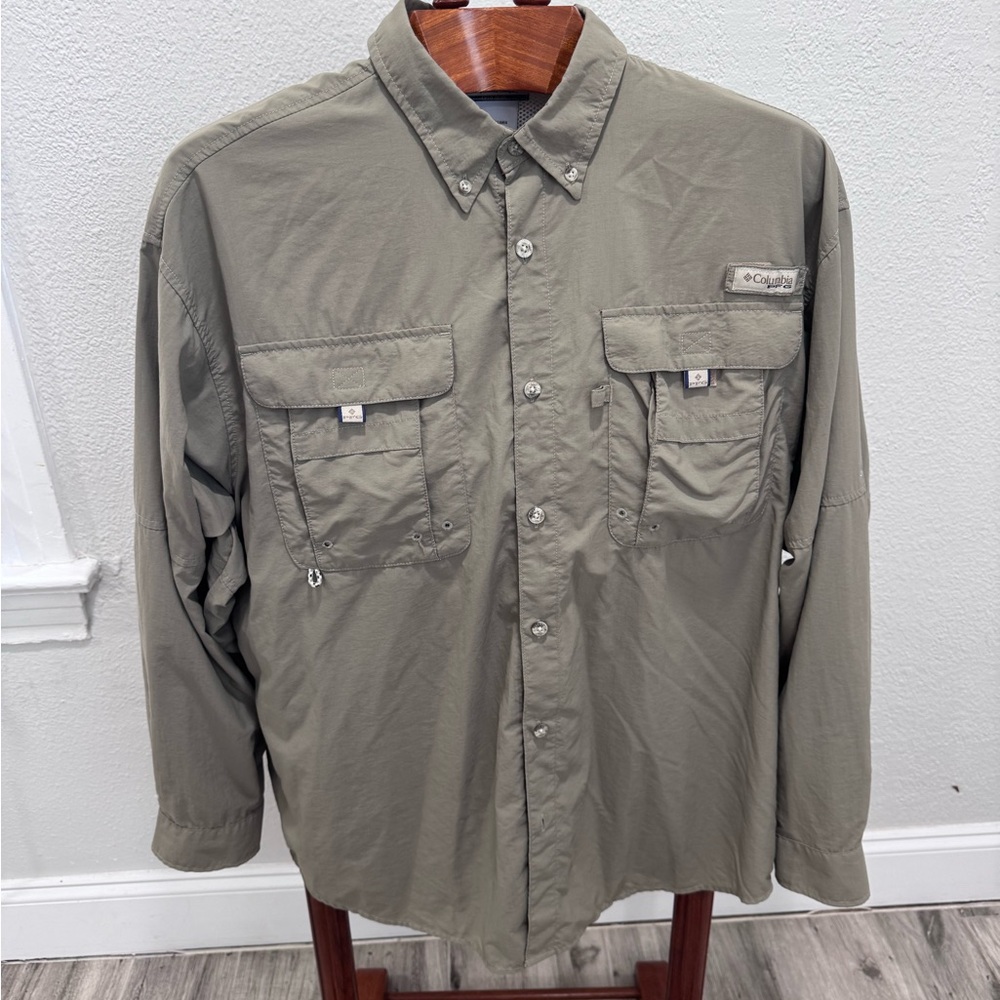 Columbia PFG Men's Olive Green Long-Sleeve Button-Down Fishing Shirt
